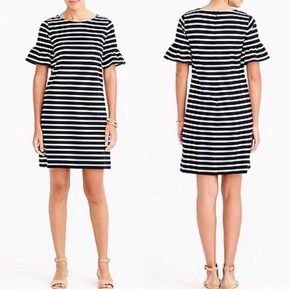 J. Crew Striped Ruffle Black white Chic Dress S - Picture 1 of 10